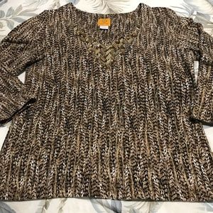Pretty 3/4 Sleeve Print Top EUC